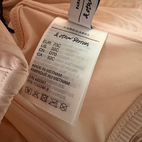 & Other Stories Size 32C Lace Bustier Underwired Bra Pink Adjustable Straps - Picture 8 of 9